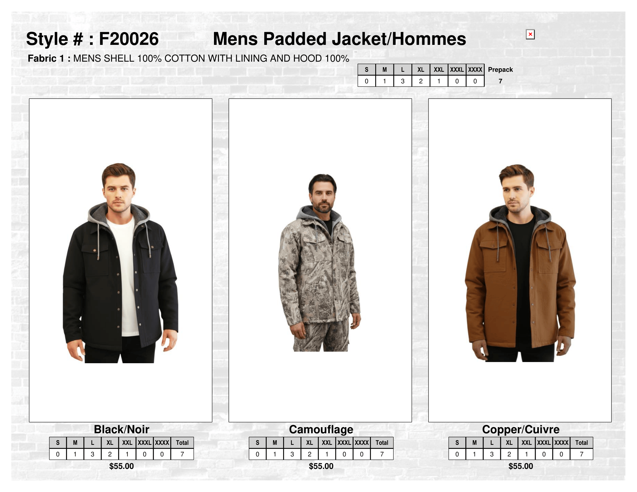 F20026 Mens Padded Jacket