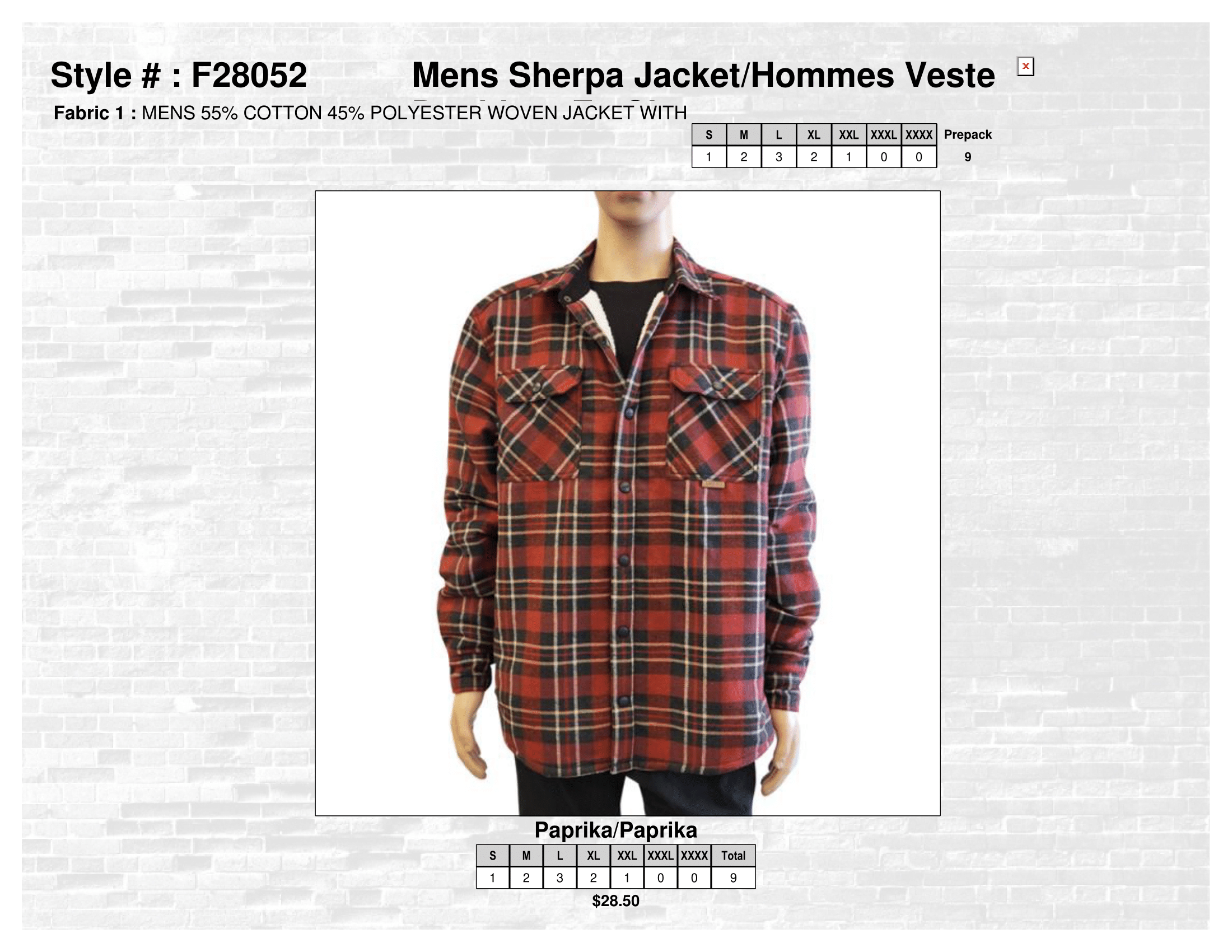F28052 Mens Sherpa Jacket