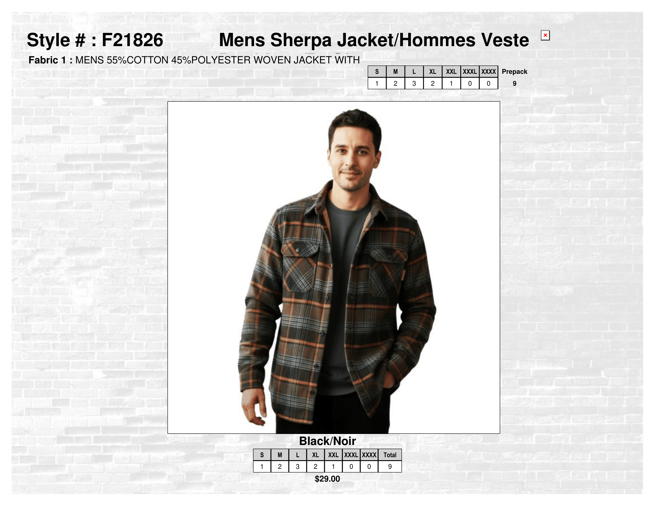 F21826 Mens Sherpa Jacket