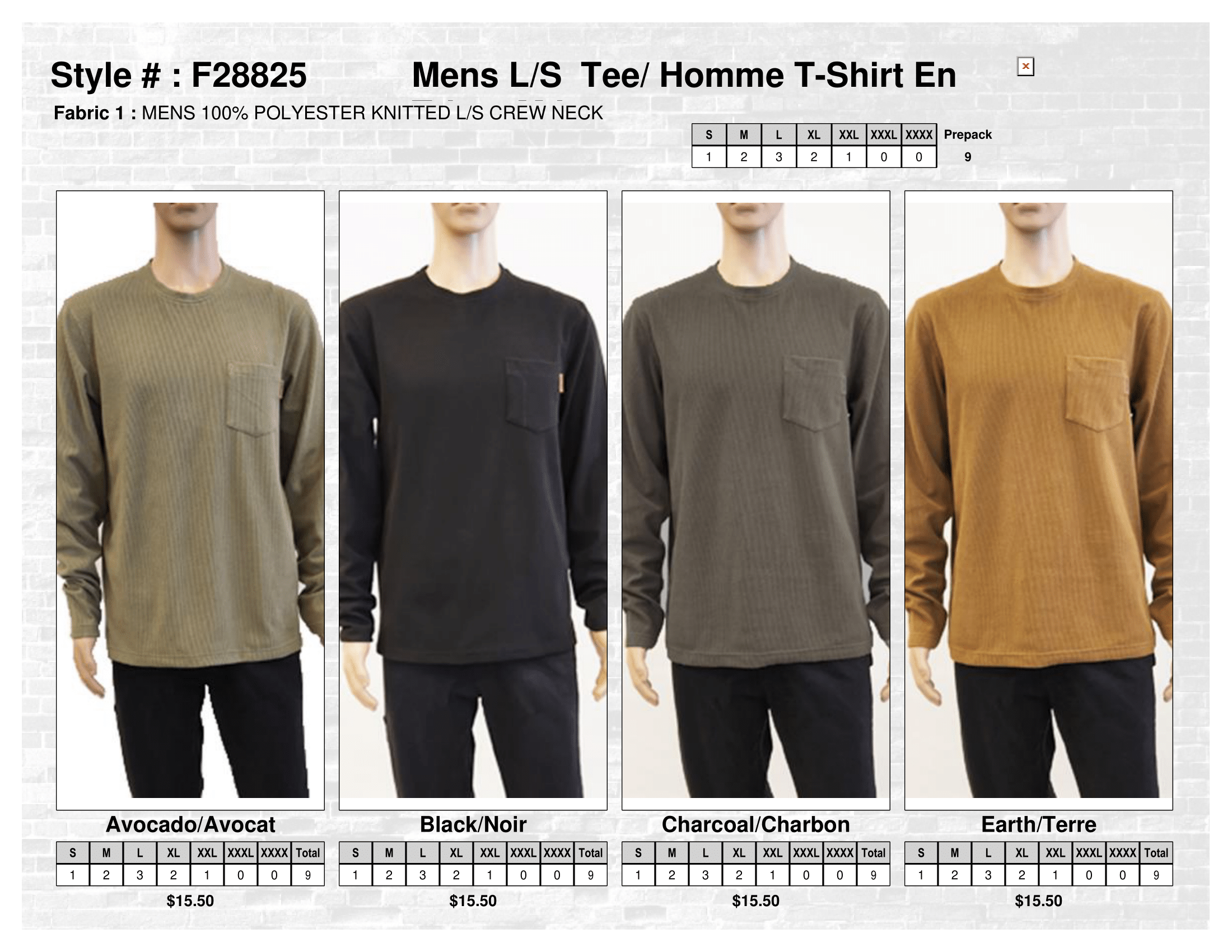 F28825 Mens Ls Crew NeckTee