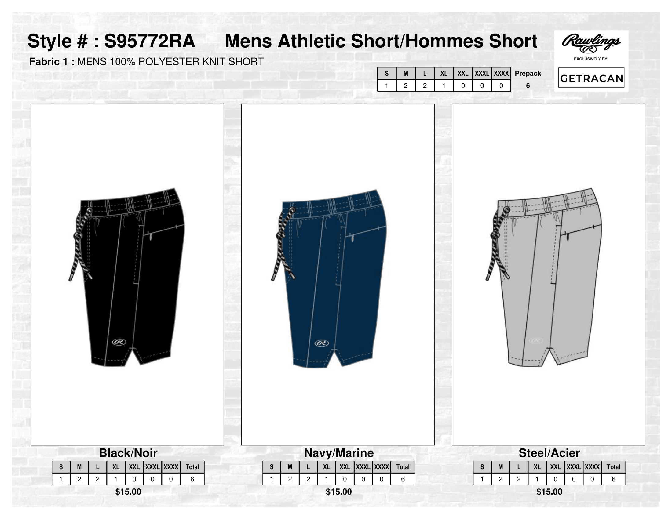 S95772RA Mens Althletic Short