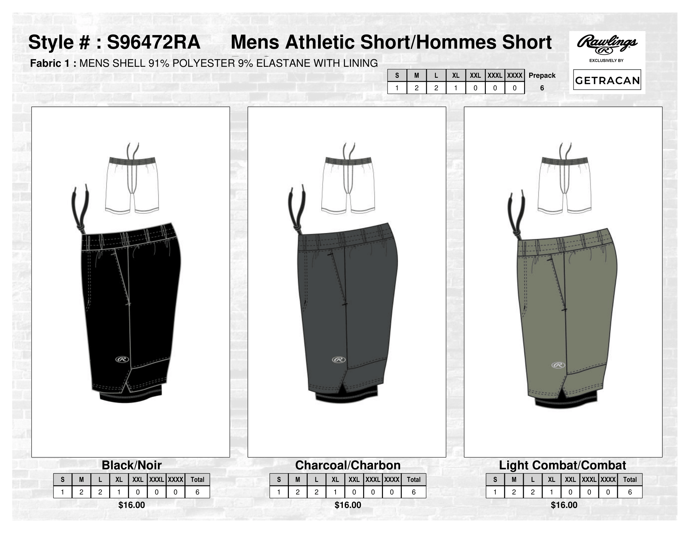 S96472RA Mens Althletic Short
