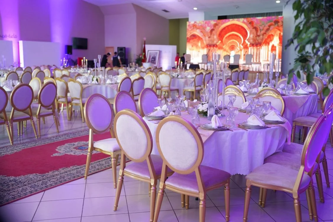 Luxurious banquet hall decorated for a black-tie gala in Los Angeles