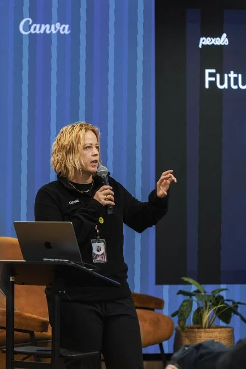 Keynote speaker presenting on stage at a Los Angeles conference