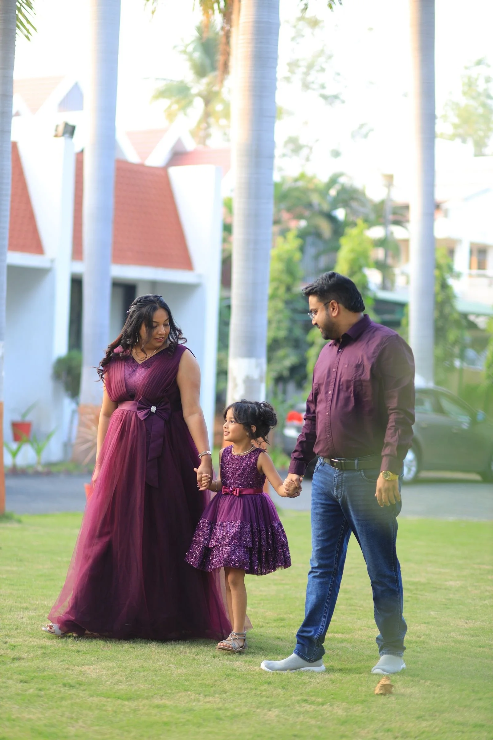 Coordinated family outfits during an outdoor Los Angeles family photoshoot
