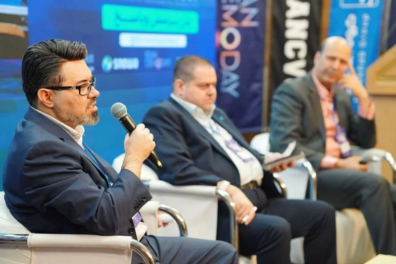Business panel discussion at a corporate conference