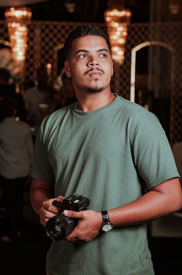 Photographer with camera covering a corporate event