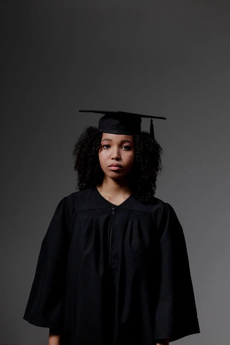 Senior graduate in cap and gown at a Los Angeles senior portrait session