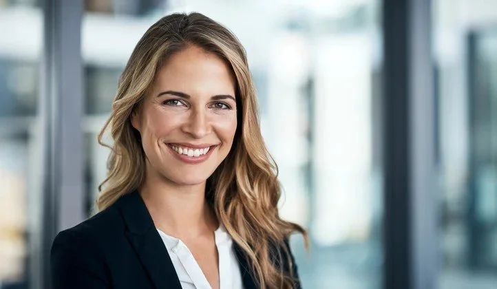 Smiling professional businesswoman in a corporate headshot