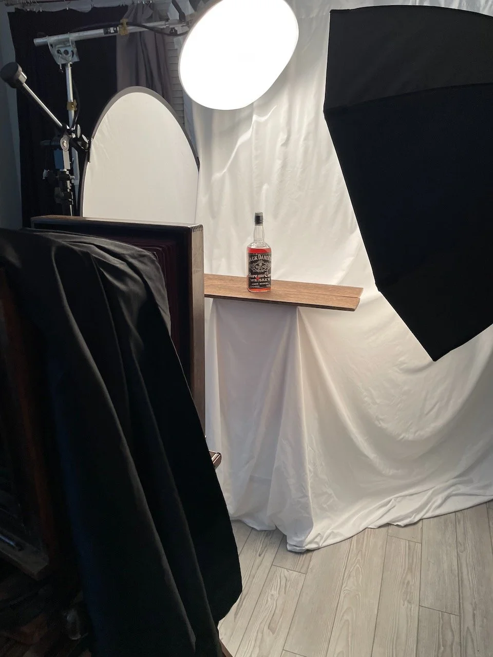 Original unopened archival bottle of Jack Daniel’s Ten Year Old prepared for tintype photography session.
