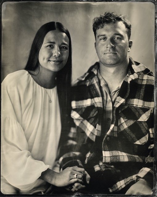 A tintype portrait by Blake Wylie of a couple.
