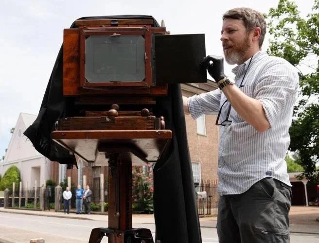 Blake Wylie takes tintype photo in Franklin Tennessee