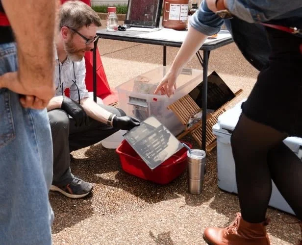 Blake Wylie Tintype Photographer showing a completed tintype photo of the Hiram Masonic Hall in Franklin, Tennessee near Nashville.