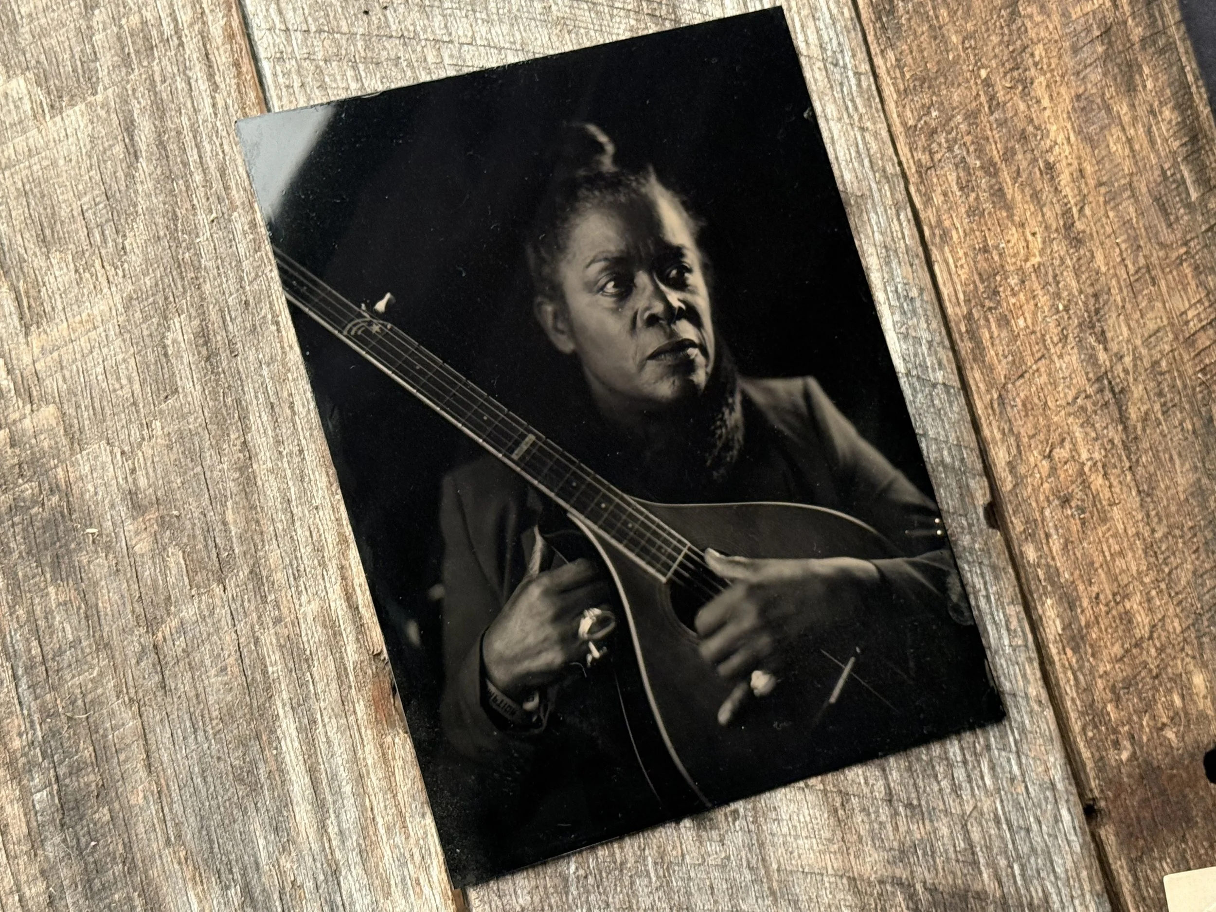 A modern tintype portrait by Blake Wylie, made using the wet plate collodion process on black aluminum in Franklin, Tennessee