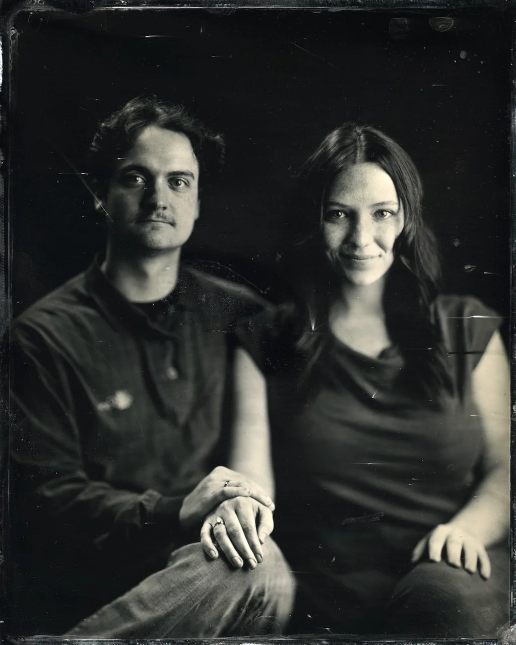 Tintype portrait of a couple in Blake Wylie's Franklin, Tennessee studio