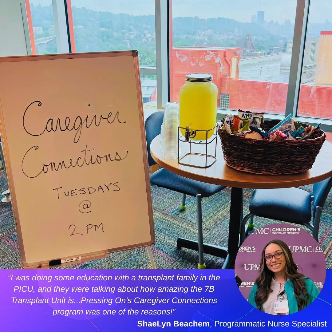 🍋🏥 Every Tuesday afternoon we enjoy visiting with caregivers @chp.7b over some snacks and lemonade. We have the privilege of listening to their stories, honoring their hospital journey and encouraging them to persevere. Providing this type of space