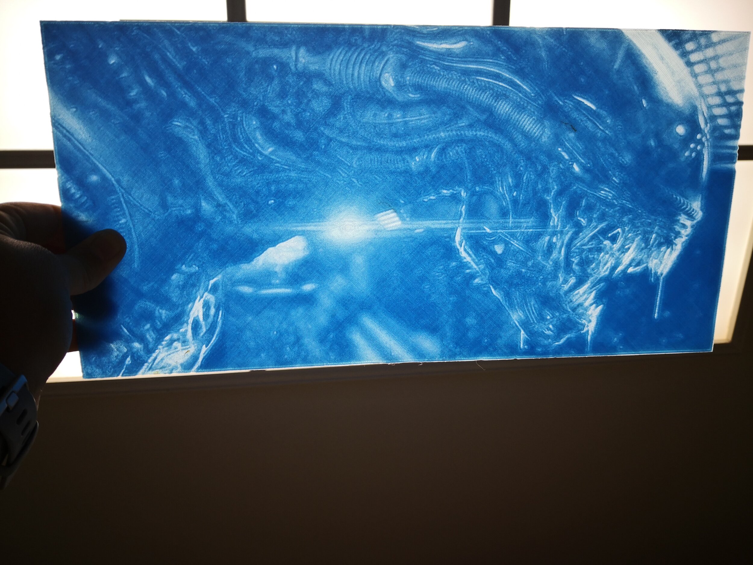 backlit 3D Photo print of a xenomorph 