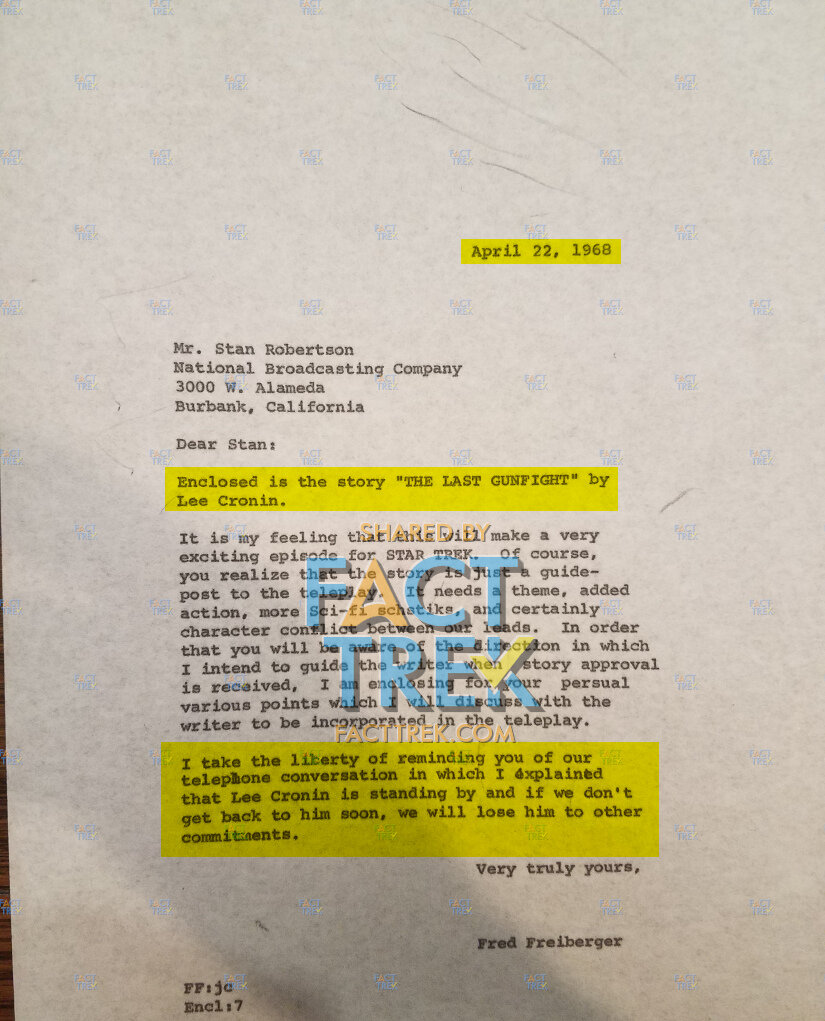 This letter was sent the Monday after the script was retyped for mimeo.