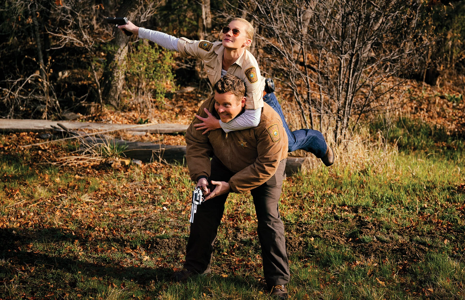Longmire Book - Katie Sakhoff Adam Bartley - Behind the Scenes Goofing.jpg