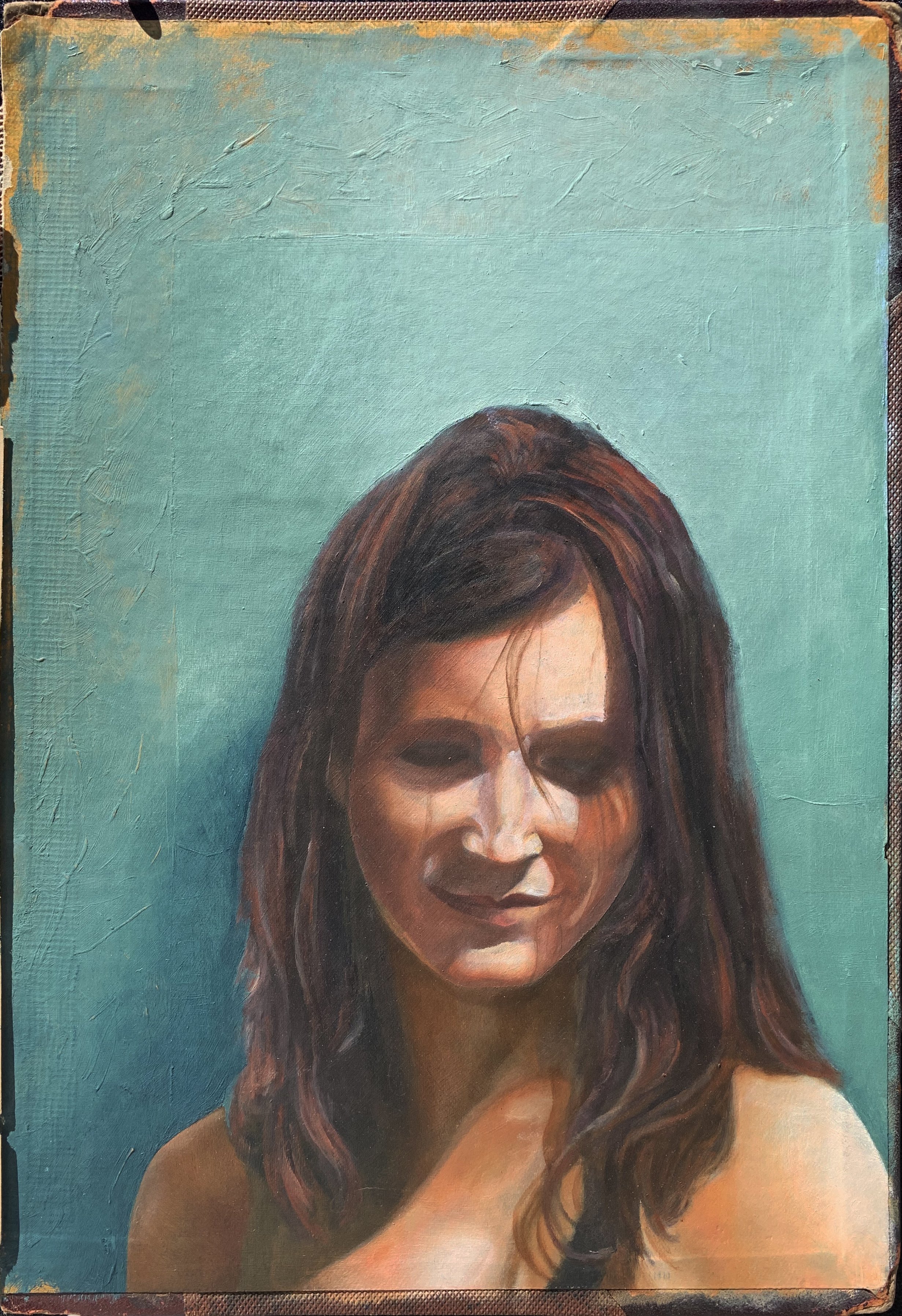   CLAUDIA 1   6.5” x 9”  Oil on Leather-bound Book Cover       