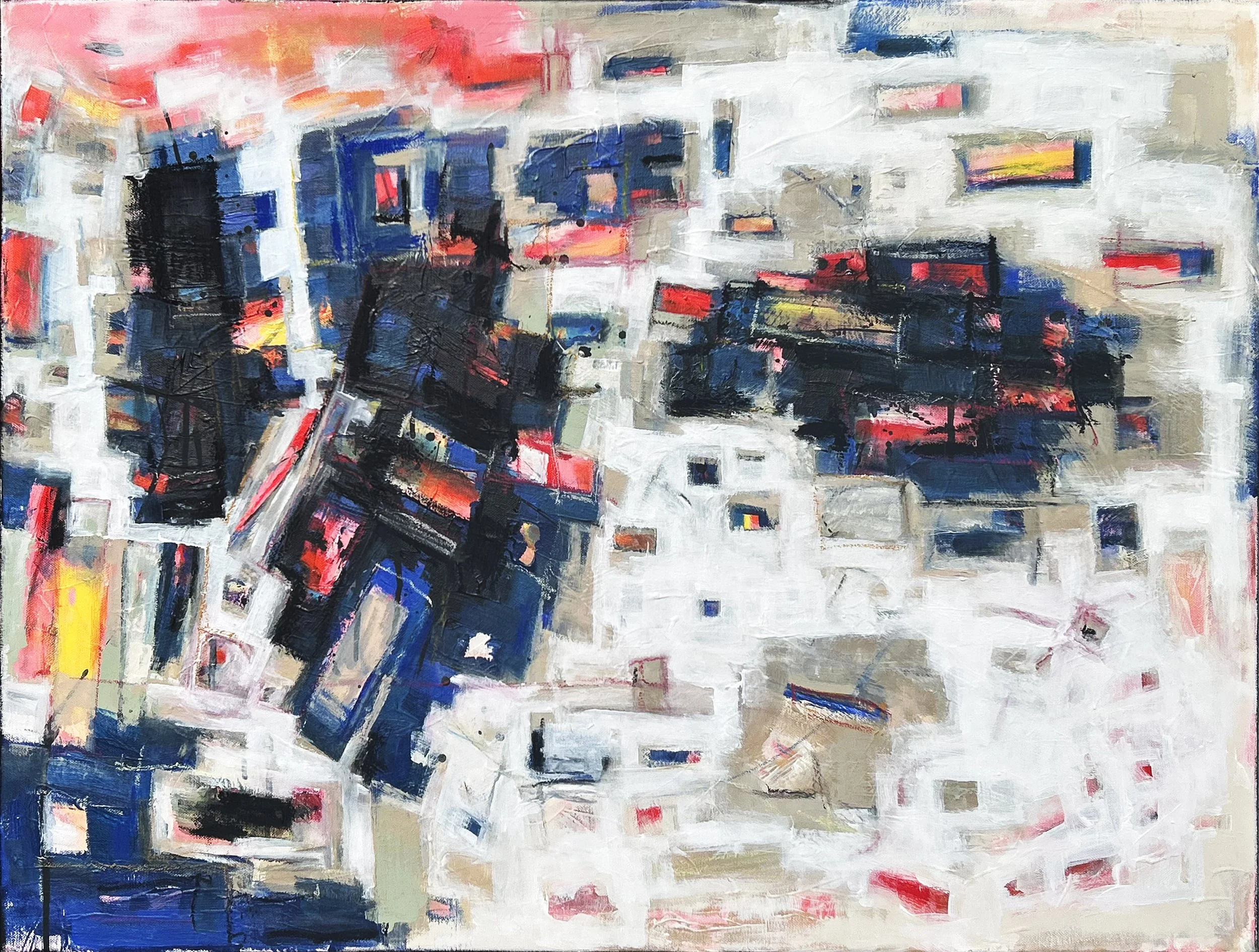   BLOCK PARTY   31.25” x 23.5” • 79 cm x 59 cm  Acrylic, Latex and Oil Pastel on Canvas   