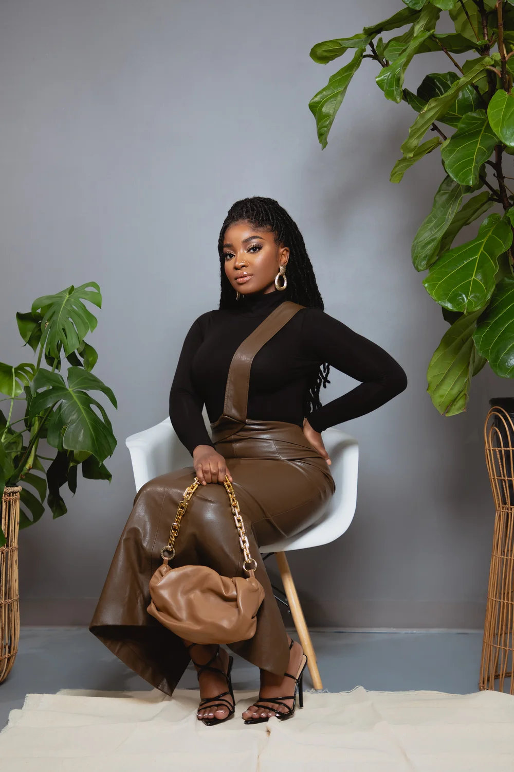 Ezra Leather Overall Skirt — Très Belle Prints | Luxury Modest Fashion