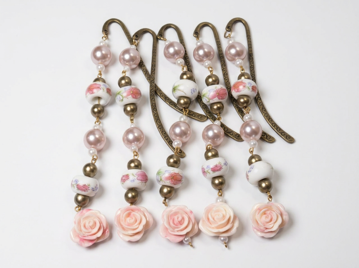Upcycled Jewelry Beaded Bookmark pink roses