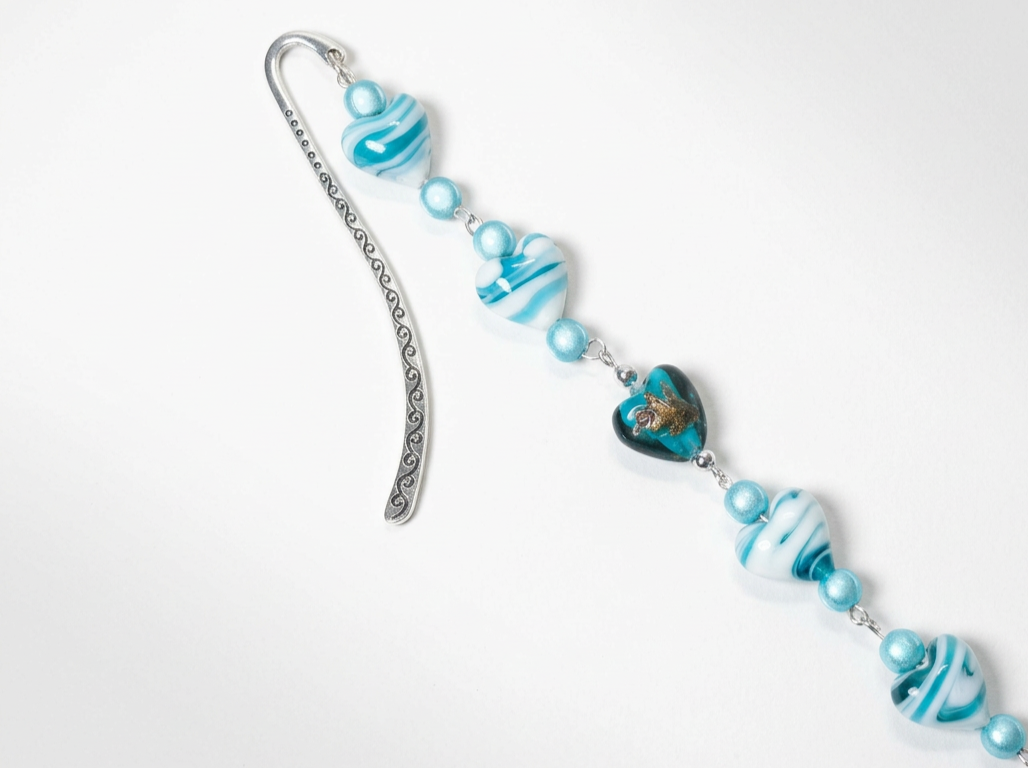Upcycled Jewelry Beaded Bookmark Blue swirl floral