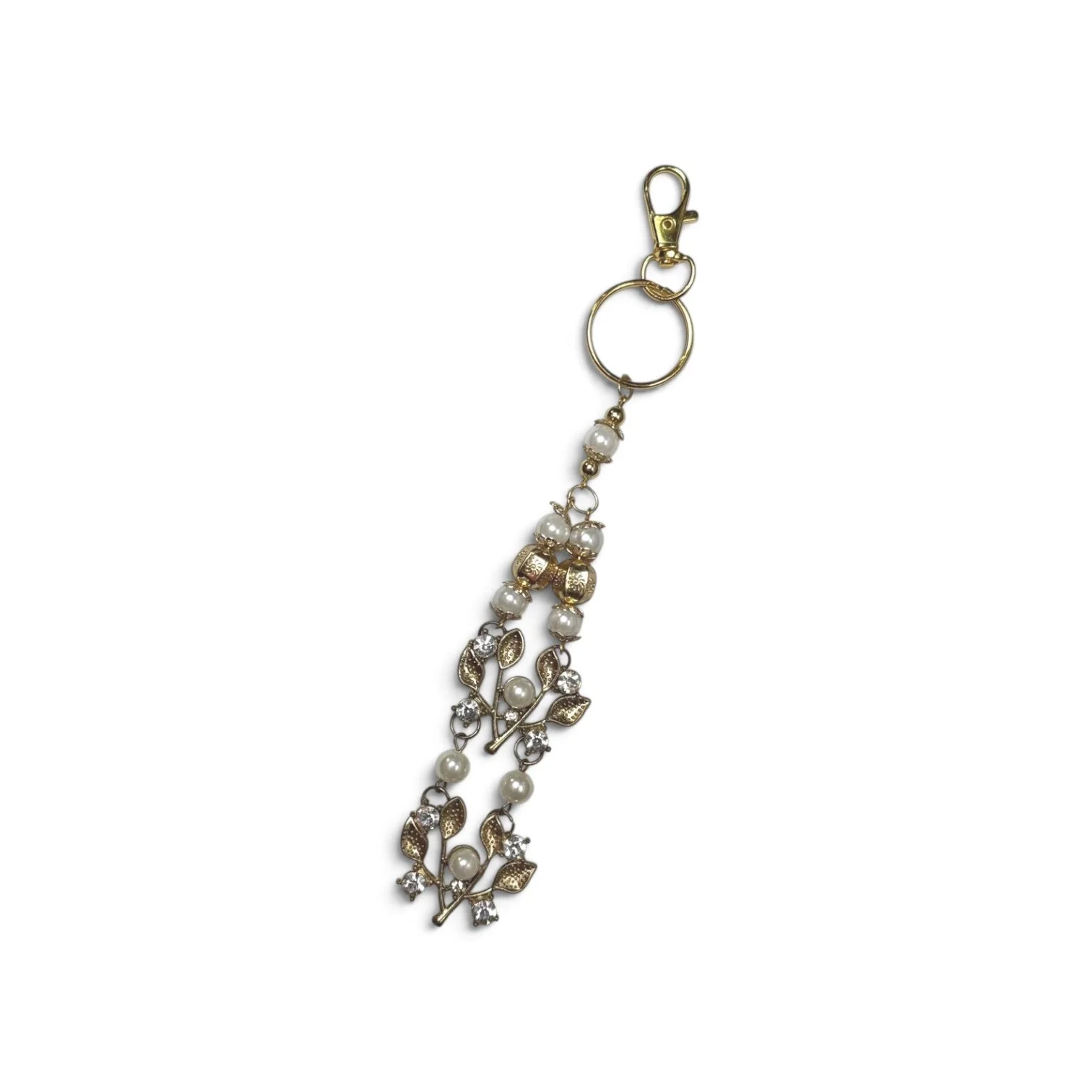 Purse charm from up-cycled jewelry - handmade recycled bag charm - one of a kind, pearl and gold