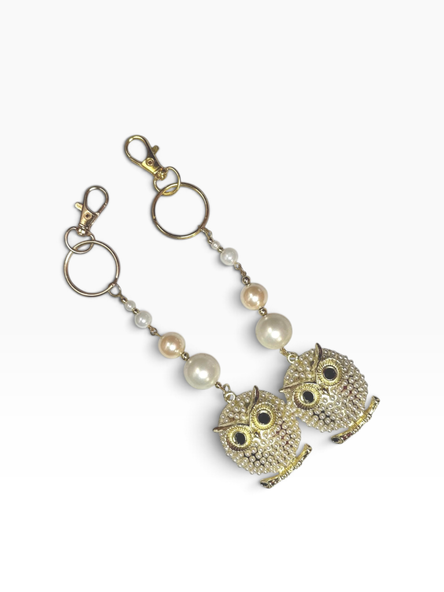 Purse charm from up-cycled jewelry - handmade recycled bag charm - one of a kind, pearl owl