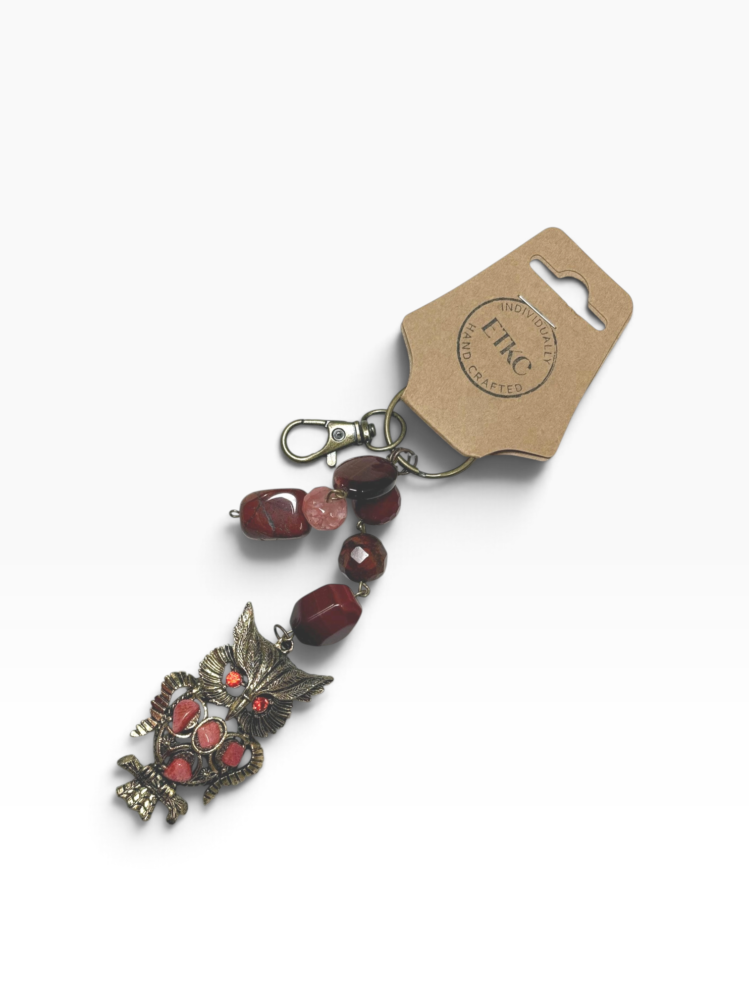 Purse charm from up-cycled jewelry - handmade recycled bag charm - one of a kind, red owl