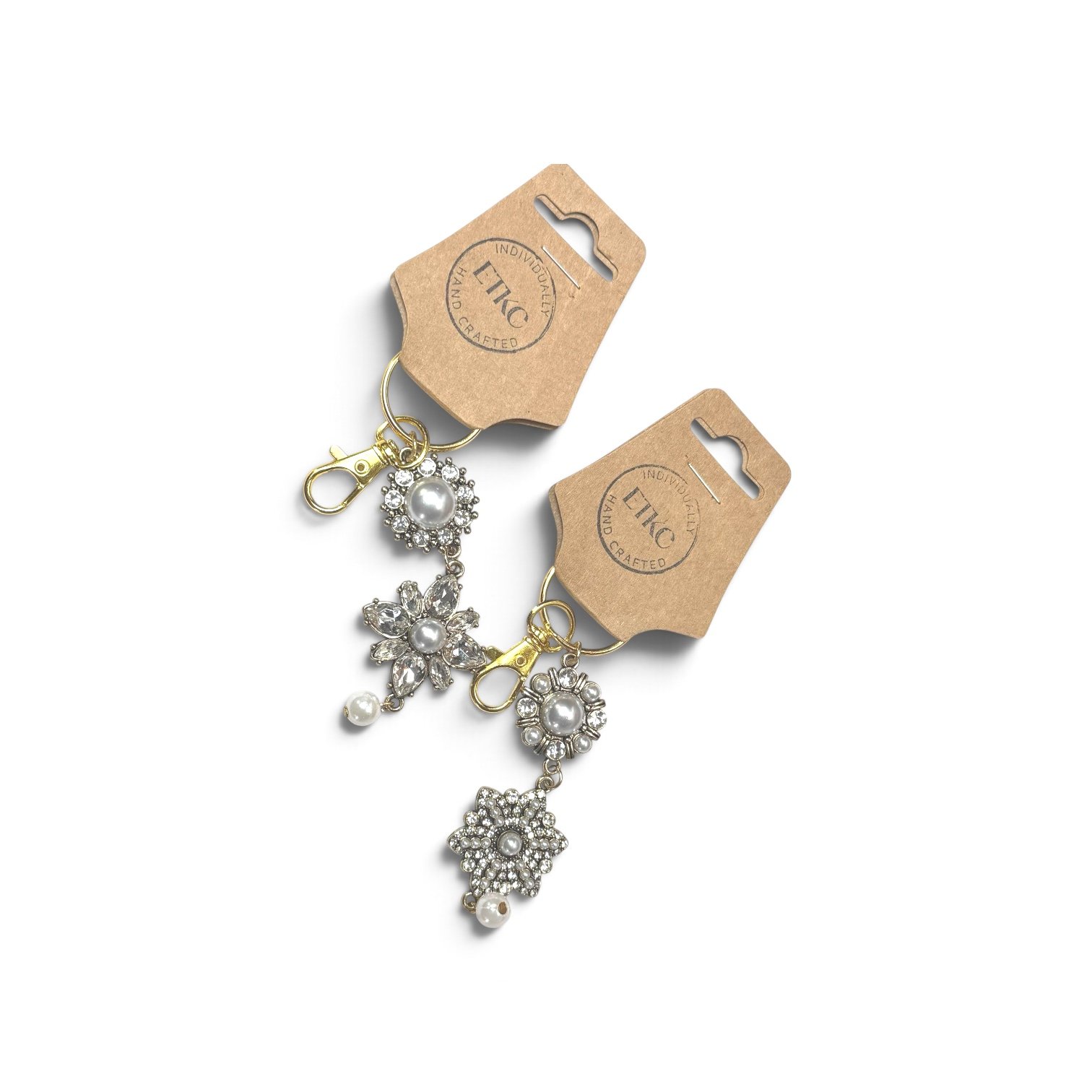 Purse charm from up-cycled jewelry - handmade recycled bag charm - one of a kind, gold, pearl and rhinestone design