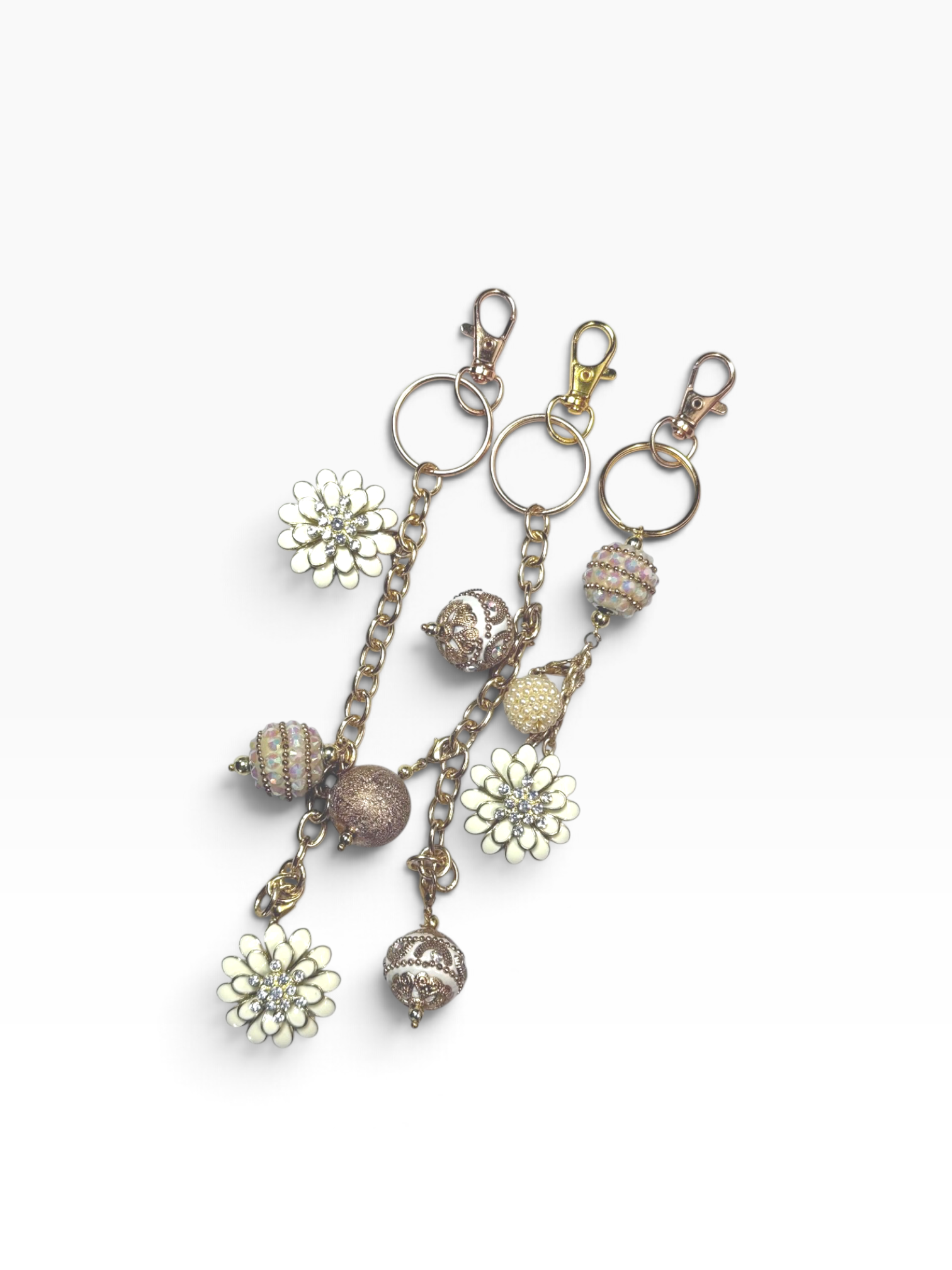 Purse charm from up-cycled jewelry - handmade recycled bag charm - one of a kind, gold and pearl design