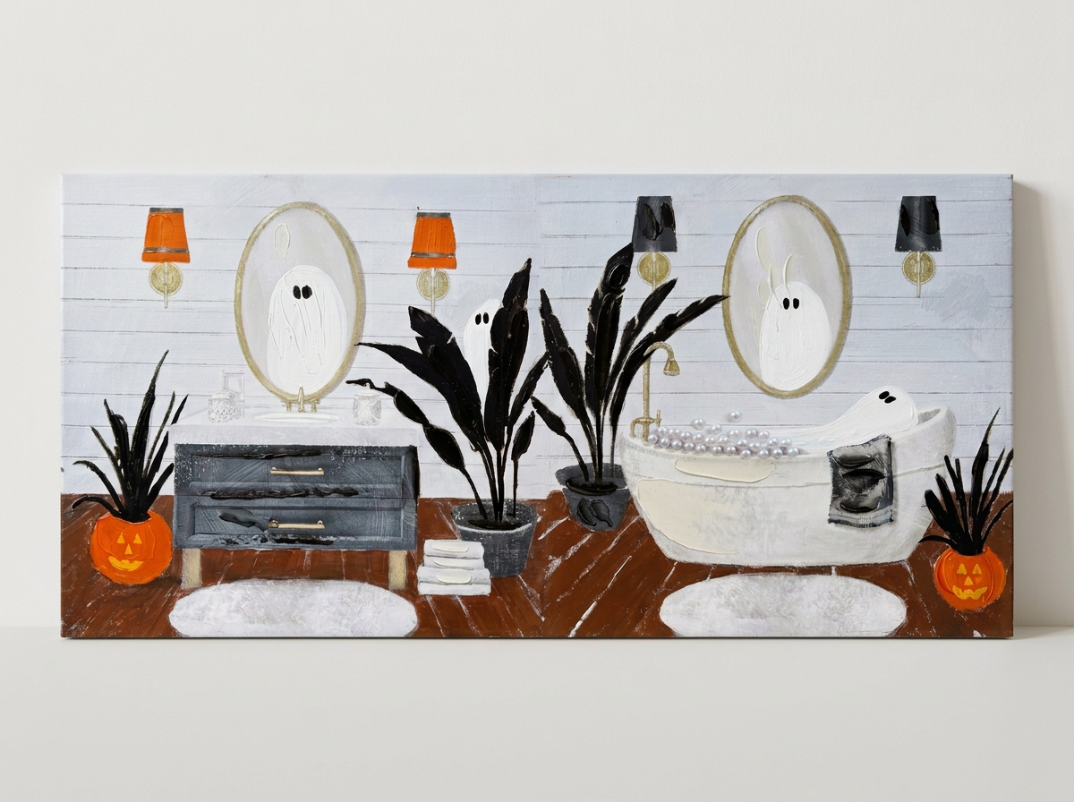 Whimsical Ghost Bathroom Wall Art Set 12x12