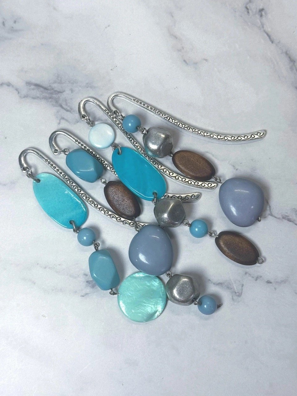 Upcycled Jewelry Beaded Bookmark blue brown silver