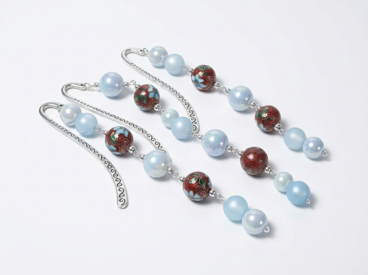 Upcycled Jewelry Beaded Bookmark Brown and Blue