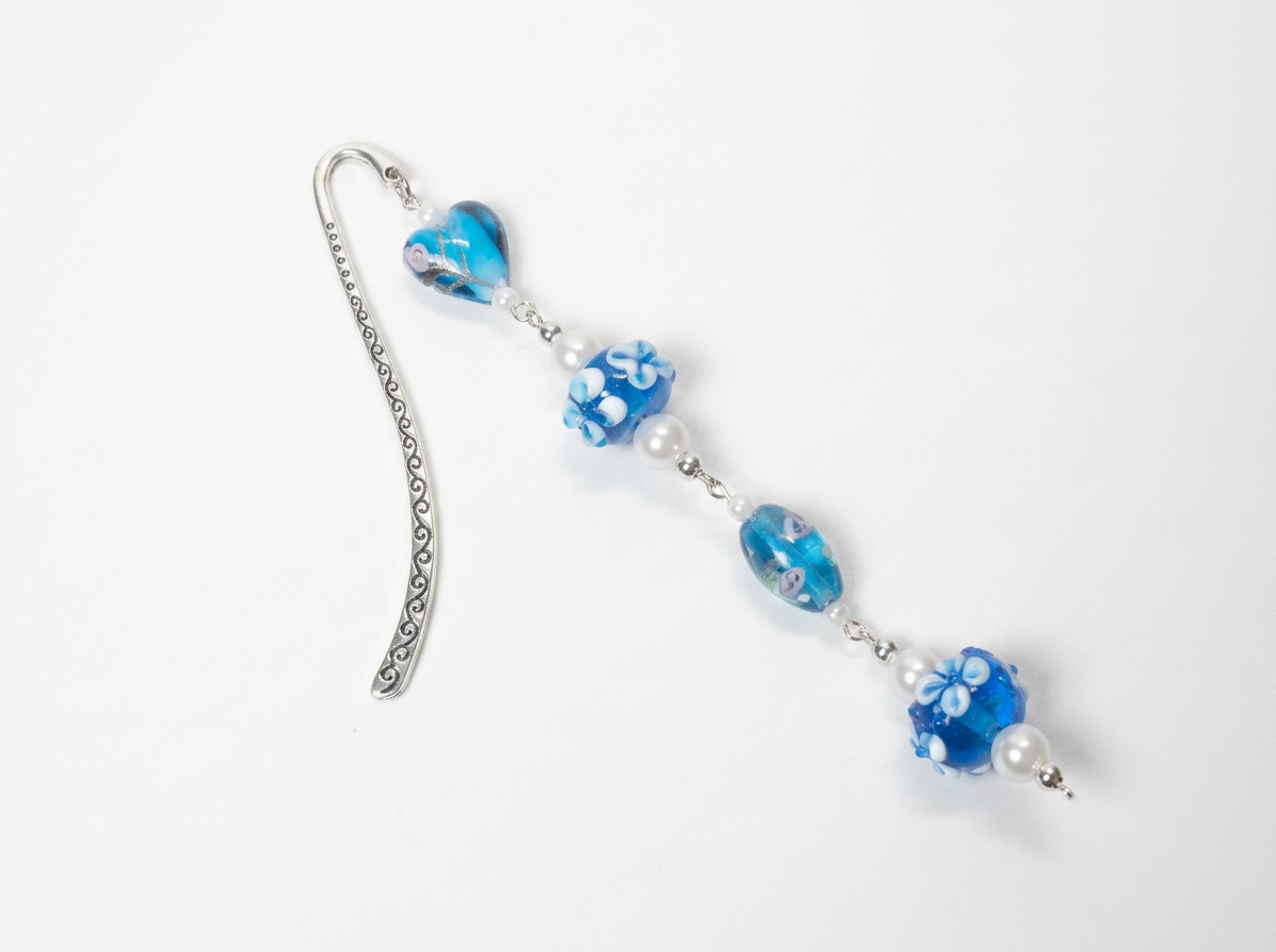 Upcycled Jewelry Beaded Bookmark Blue