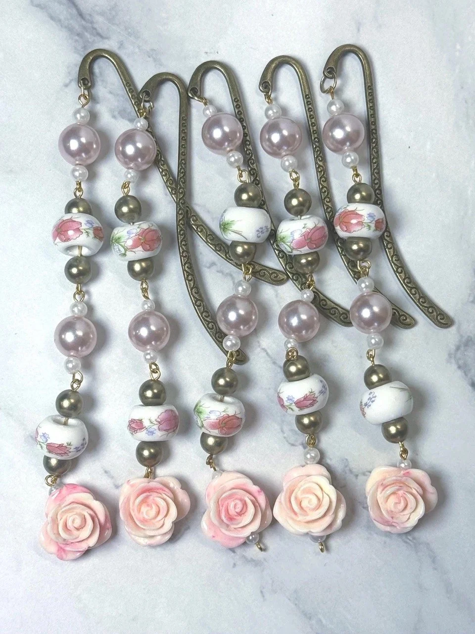 Upcycled Jewelry Beaded Bookmark pink roses
