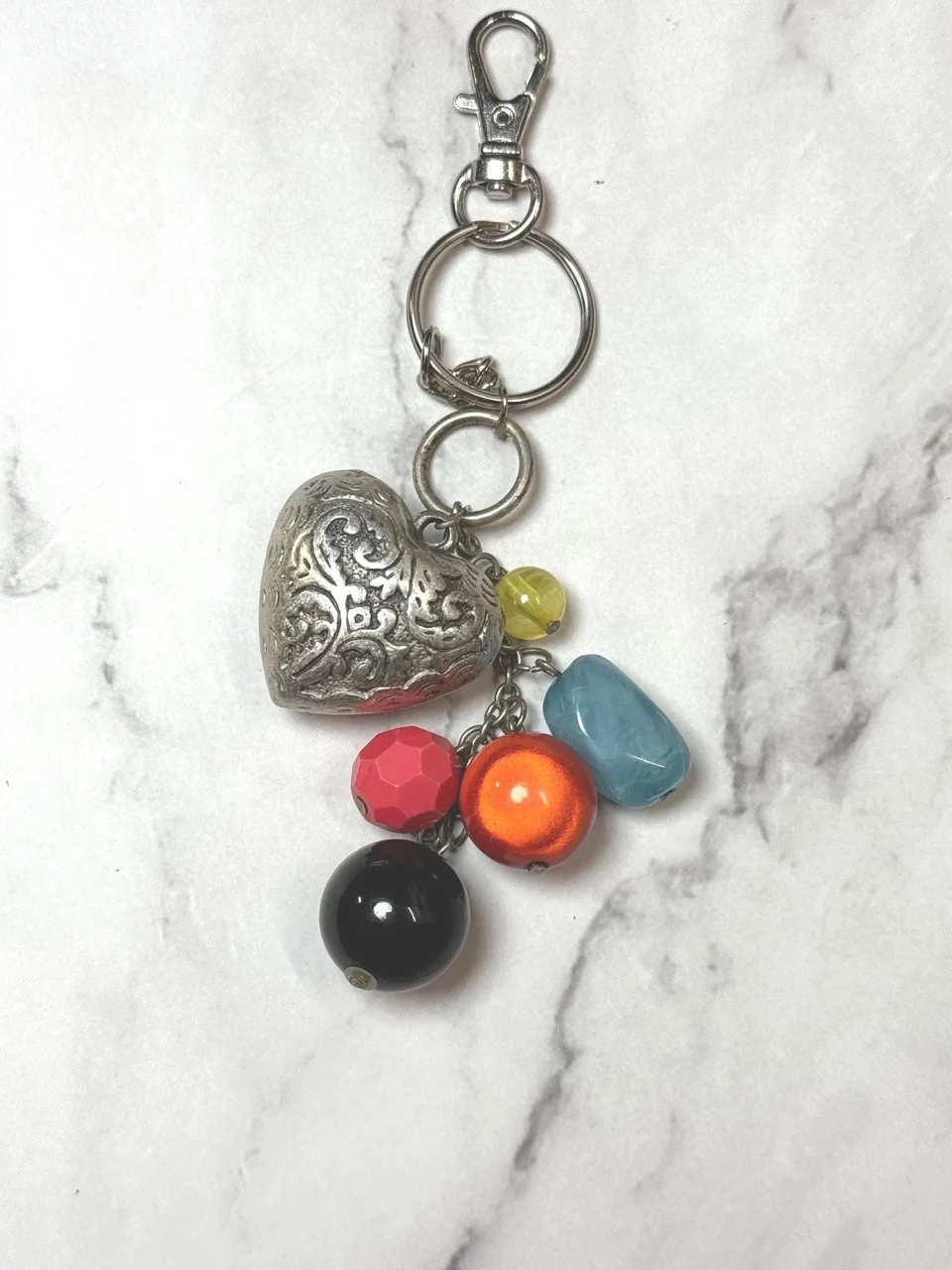 Purse charm from up-cycled jewelry - handmade recycled bag charm - one of a kind, silver heart dangle