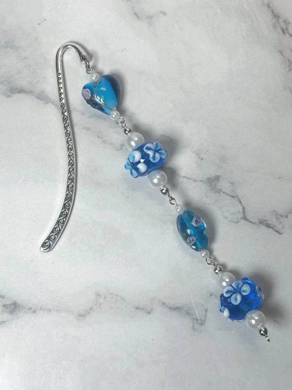 Upcycled Jewelry Beaded Bookmark Blue