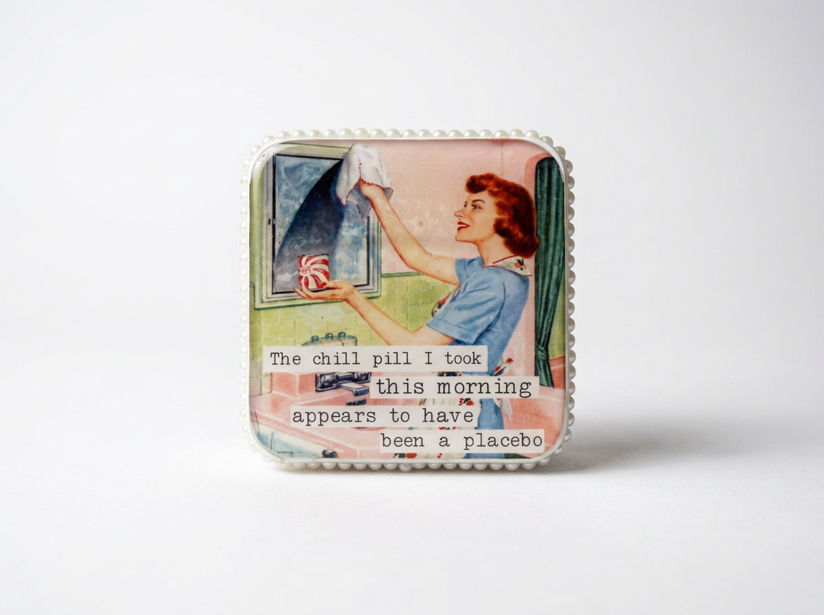 Trinket / Pill box - recycled tin - snarky - chill pill - pearl