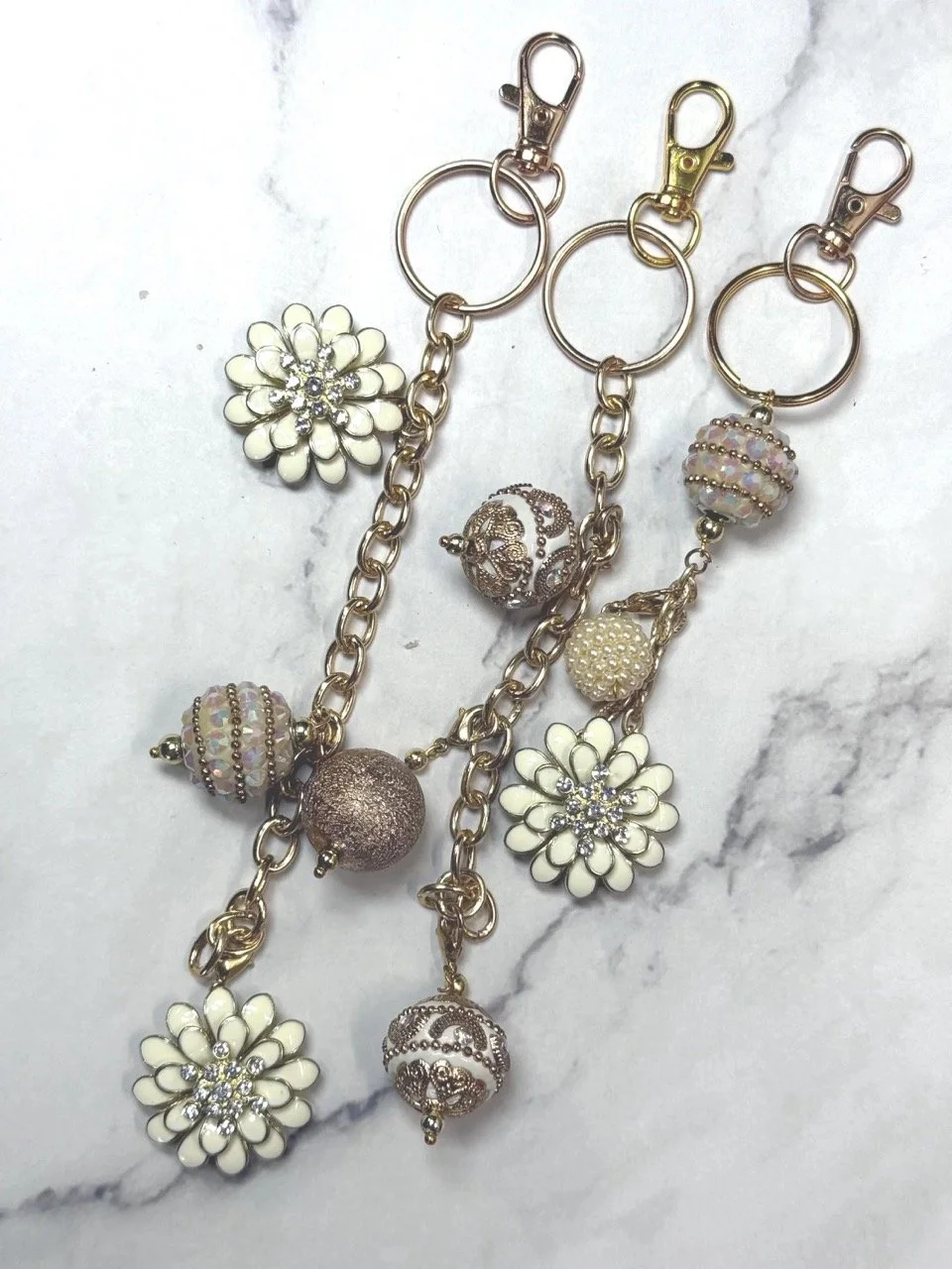 Purse charm from up-cycled jewelry - handmade recycled bag charm - one of a kind, gold and pearl design