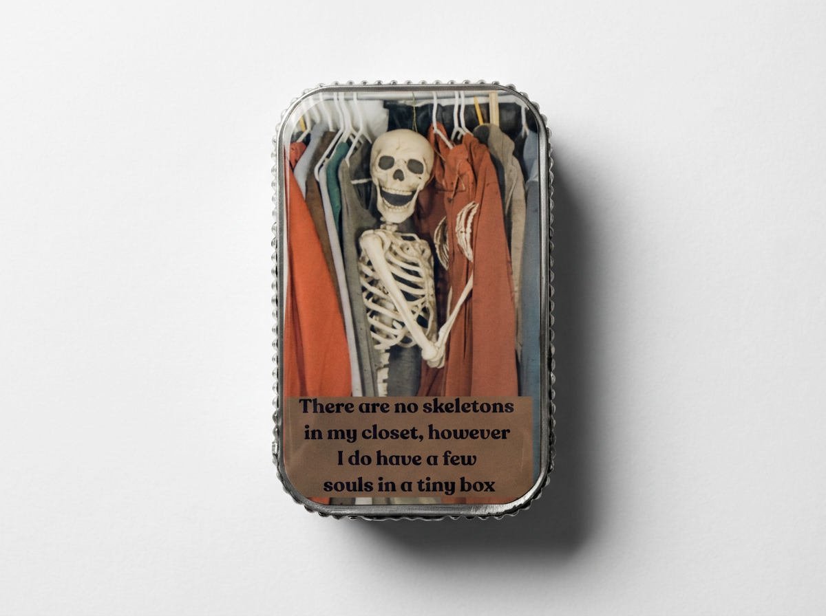 Trinket / Pill box - recycled tin - snarky - no skeletons - bling
