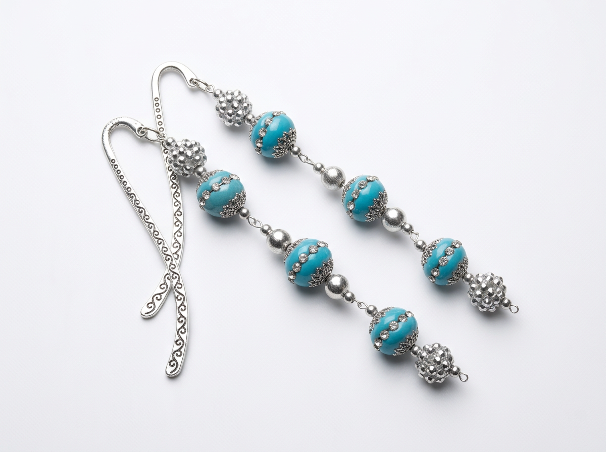 Upcycled Jewelry Beaded Bookmark Blue silver