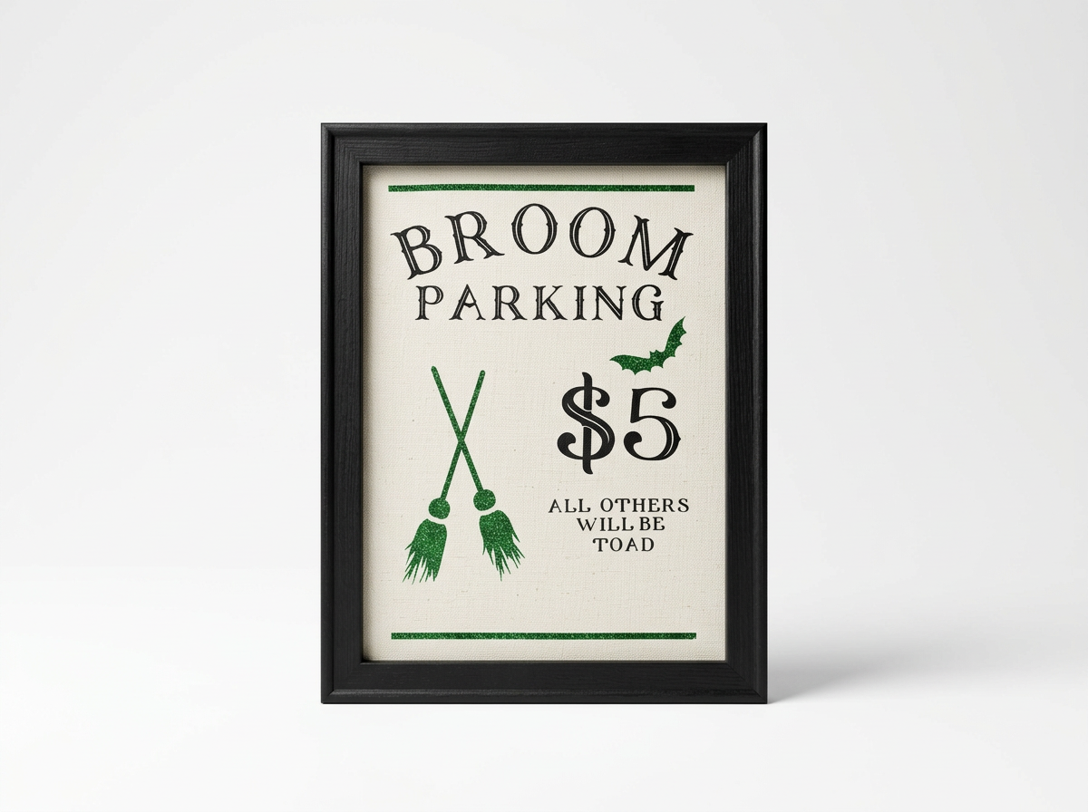 Broom parking Halloween Sign Reverse Canvas black background