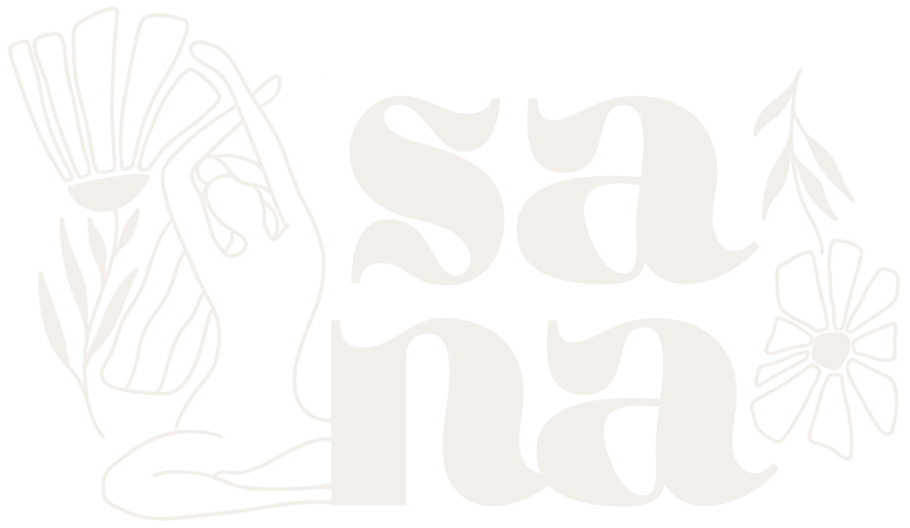 Line art illustration of a hand surrounded by floral elements and the words 'say na' in bold, stylized font.
