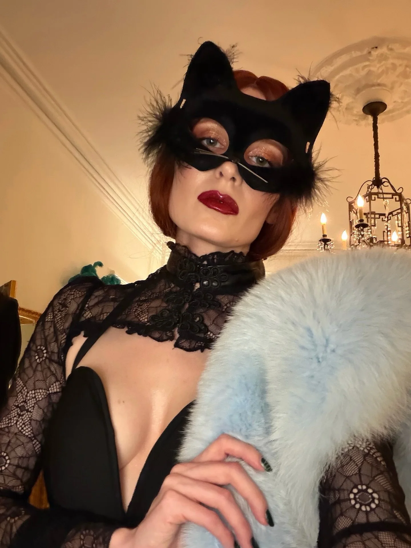 meow! dancing to 45s in my vintage cat mask 💋🎶🐈&zwj;⬛🖤🪩 wishing you a very happy halloween
