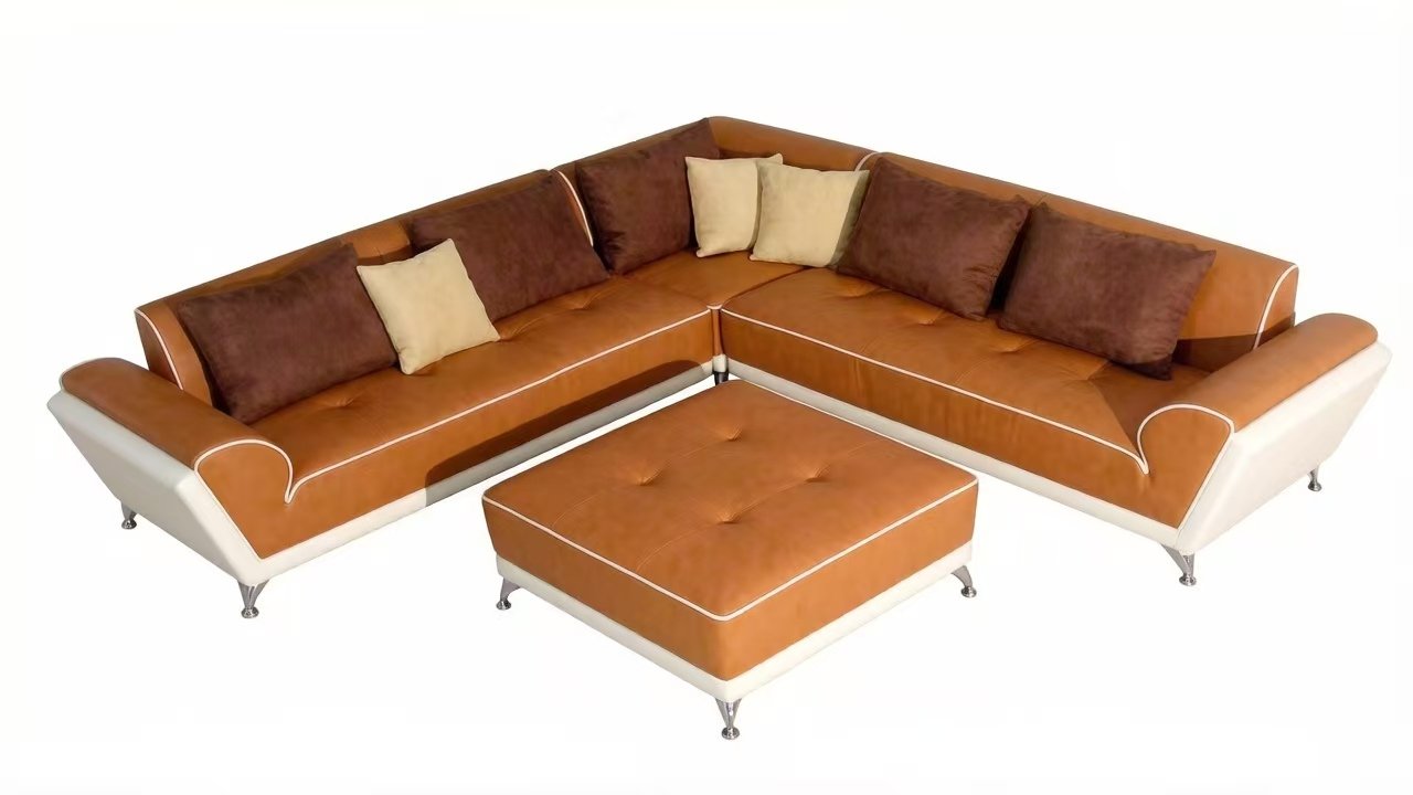 S180B 4pc Leather Sectional Sofa Set with piping trim outline design