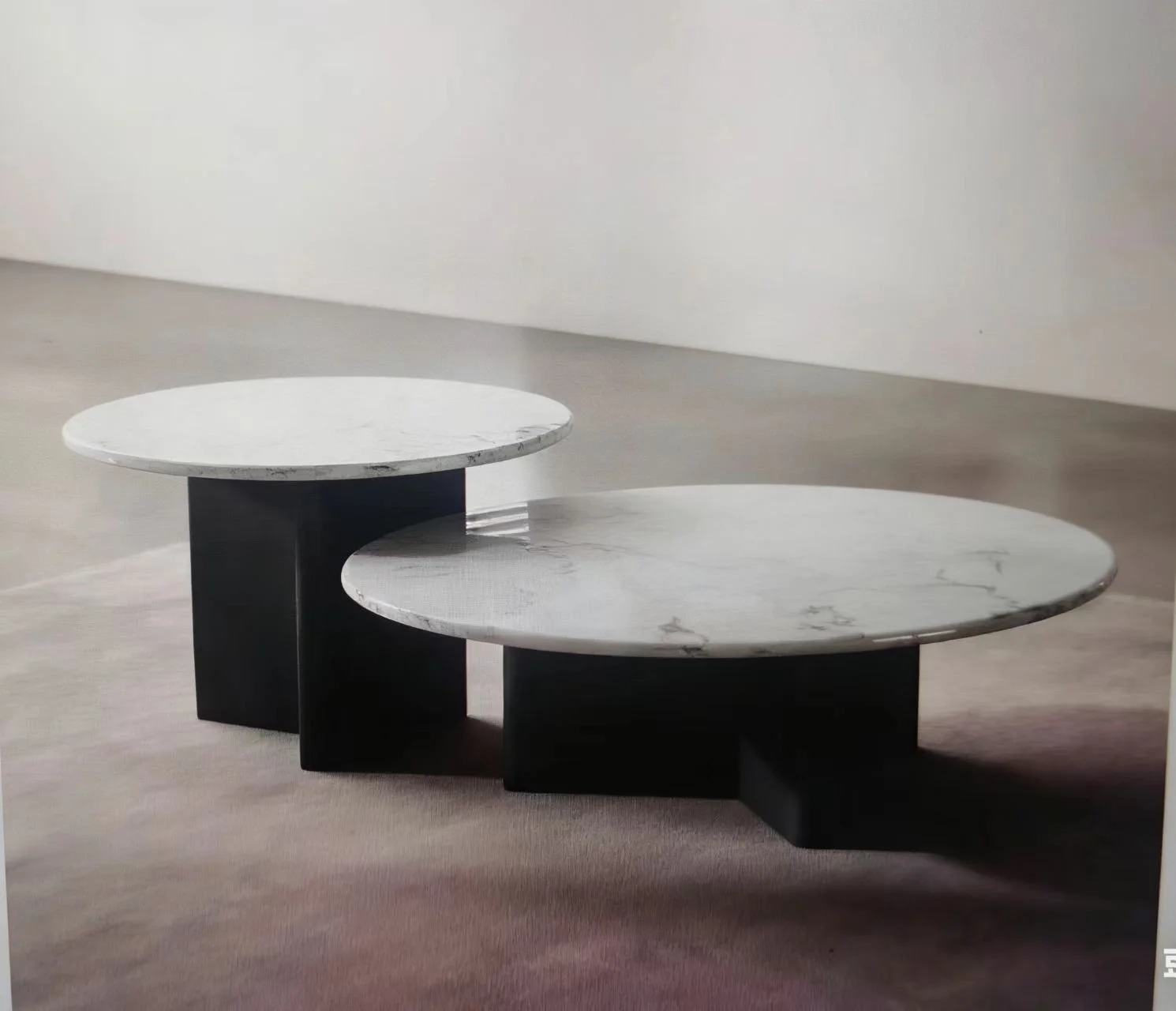 BS-3078 2pc. Modern Round marble tile table with matching sid round table set