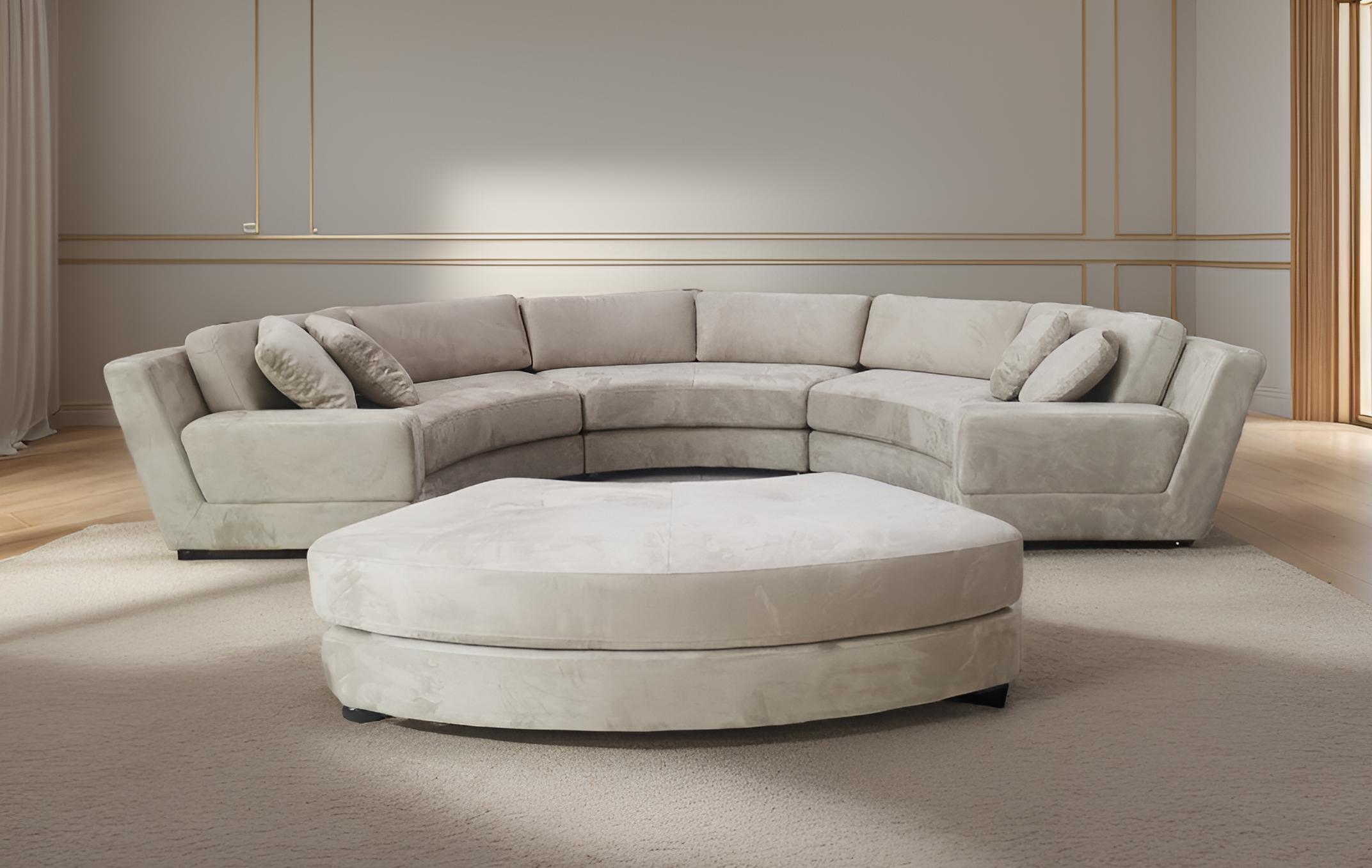 S606M BEIGE FINISH 4PC. 160" SEMI CIRCULAR ROUND MICROFIBER FABRIC SECTIONAL SOFA SET
